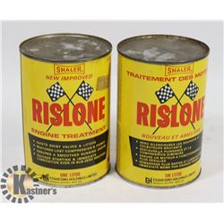 2 SHALER RISLONE RACING LOGO OIL CANS. FULL