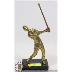 12" SOLID BRASS GOLFER STATUE 1960'S MARBLE BASE