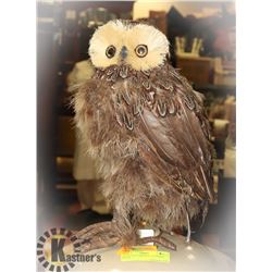 ORNAMENTAL OWL WITH REAL FEATHERS 13"TALL