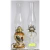 Image 1 : 2 GLASS KEROSENE LAMPS - ONE POTTERY BASED, ONE