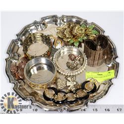 VINTAGE JEWELLERY ON SILVER TRAY
