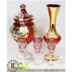 BOHEMIAN HAND PAINTED CANDY DISH & VENETIAN GLASS