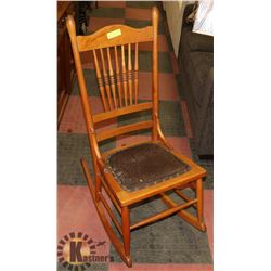 VINTAGE WOODEN ROCKING CHAIR WITH METAL STUDS ON