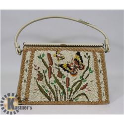 VINTAGE TAN BEADED FRONT PURSE