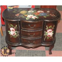 FLORAL PAINTED BLACK 2 DOOR 3 DRAWERS CABINET