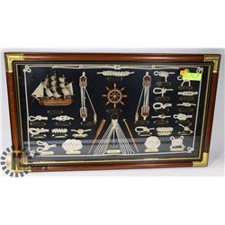 FRAMED DISPLAY OF SHIP ROPE KNOTS