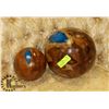 Image 1 : TWO LARGE WOOD TURNED BALLS WITH BLUE EPOXY.