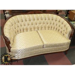 VINTAGE WOOD CARVED LOVESEAT 56"