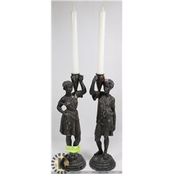 MALE, FEMALE BRONZE CANDLE HOLDERS 15" TALL