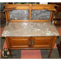 VINTAGE OAK AND MARBLE SIDEBOARD