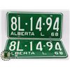 Image 1 : PAIR OF NEW OLD STOCK VINTAGE LICENSE PLATES 1968