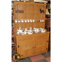 VINTAGE OAK WOOD CARVED 2 PC HUTCH