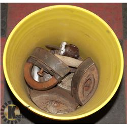 PAIL OF ANTIQUE SAD IRONS