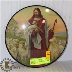 VINTAGE CONVEX GLASS JESUS LAMB PICTURE