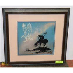 FRAMED ALFRED WATCHMAN NAVAJO SAND PAINTING.