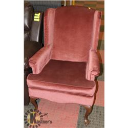 DUSTY ROSE WING BACK PARLOUR CHAIR. FURNITURE