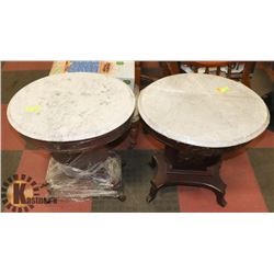 PAIR OF VINTAGE STONE TOP CARVED  END TABLES