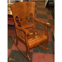 ANTIQUE TIGER EYE OAK ROCKING CHAIR