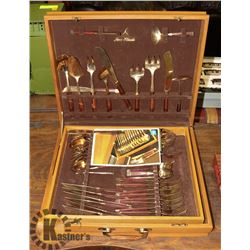 JEAN CLAUDE BRASS AND ROSE WOOD FLATWARE SET IN
