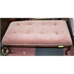 VINTAGE WOOD AND DUSTY ROSE UPHOLSTERED STOOL