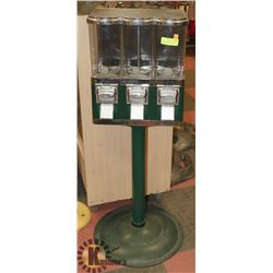 3 SECTION OLD CANDY GUMBALL MACHINE WITH KEYS