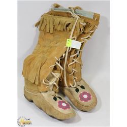 FIRST NATION BEADED LEATHER HIGH TOP MUKLUKS