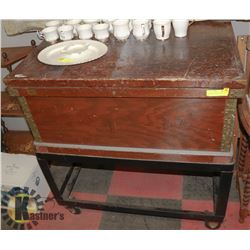 ANTIQUE RUSTIC WOOD WORKING TRUNK / BOX ON A SET