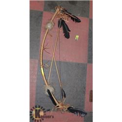 NATIVE BOW AND 2 ARROWS, LEATHER WRAPPED