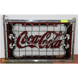 COCA COLA STAINED GLASS SIGN 27"X17".
