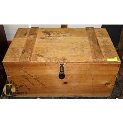 OLD WOODEN CRATE WITH ANTIQUE PADLOCK. ESTATE