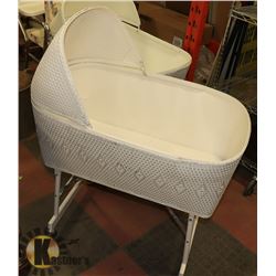 WICKER BASSINET (WHEELS FOLD UP FOR CARRYING)