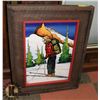 Image 1 : WOOD FRAMED PAINTING OF A SKIIER.