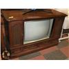 Image 1 : VINTAGE WOOD FRAMED TELEVISION UNIT WITH TV.
