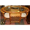 Image 1 : OVAL WICKER & BAMBOO GLASS TOP TABLE WITH 2