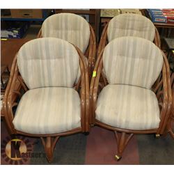 SET OF 4 WICKER AND BAMBOO PADDED CHAIRS ON