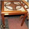 Image 1 : WOOD FRAMED CERAMIC TOP SIDE TABLE.