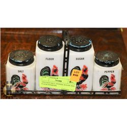 VINTAGE SALT, PEPPER, SUGAR AND FLOUR SHAKERS.