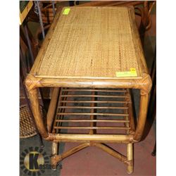 WICKER AND BAMBOO SIDE TABLE.