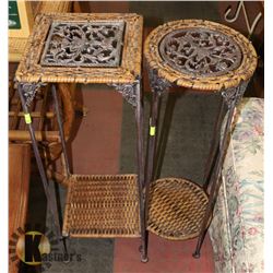 PAIR OF WICKER & METAL ACCENT PLANT STANDS.