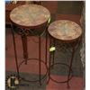 Image 1 : PAIR OF MATCHING METAL AND STONE TOP PLANT STANDS.