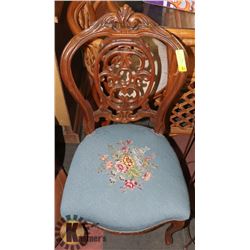 VINTAGE NEEDLE POINT ACCENT CHAIR.
