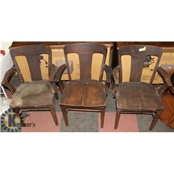 LOT OF 3 VINTAGE OAK CAPTIANS CHAIRS