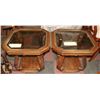 Image 1 : PAIR OF SOLID WOOD GLASS TOP END TABLES. FURNITURE