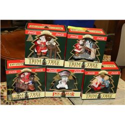 LOT OF 5 COCA COLA ORNAMENTS - TRIM A TREE & POLAR