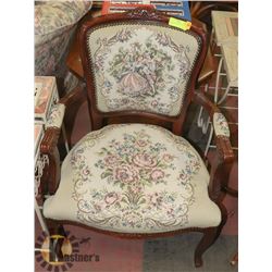 VINTAGE NEEDLE POINT ACCENT CHAIR.