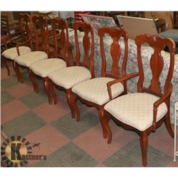 LOT OF 6 WOOD & FLORAL PATTERNED SEAT DINING