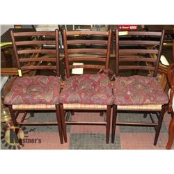 SET OF 3 WICKER AND BAMBOO CHAIRS WITH RED