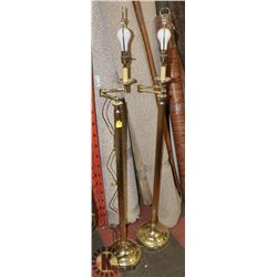 PAIR OF BRASS FLOOR LAMPS NO SHADES.