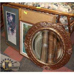 LIMITED EDITION FLORAL PRINT, VINTAGE MIRROR, FARM