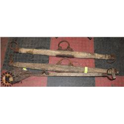 PAIR OF ANTIQUE HARNESS TREES & SHOVEL.